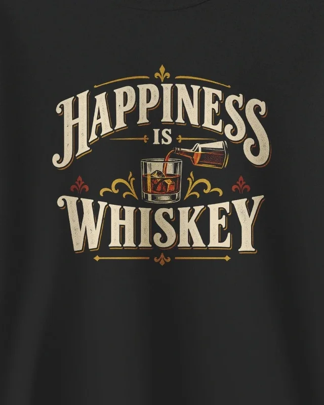 Happiness Is Whiskey Sweatshirt in Black — design detail