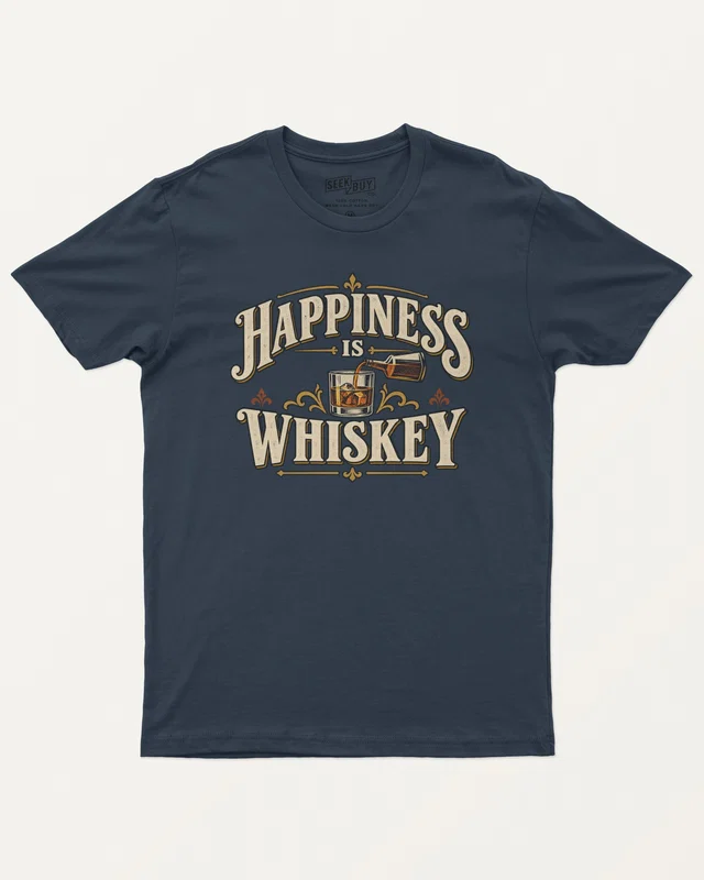 Happiness Is Whiskey Regular T-Shirt in Navy Blue — front