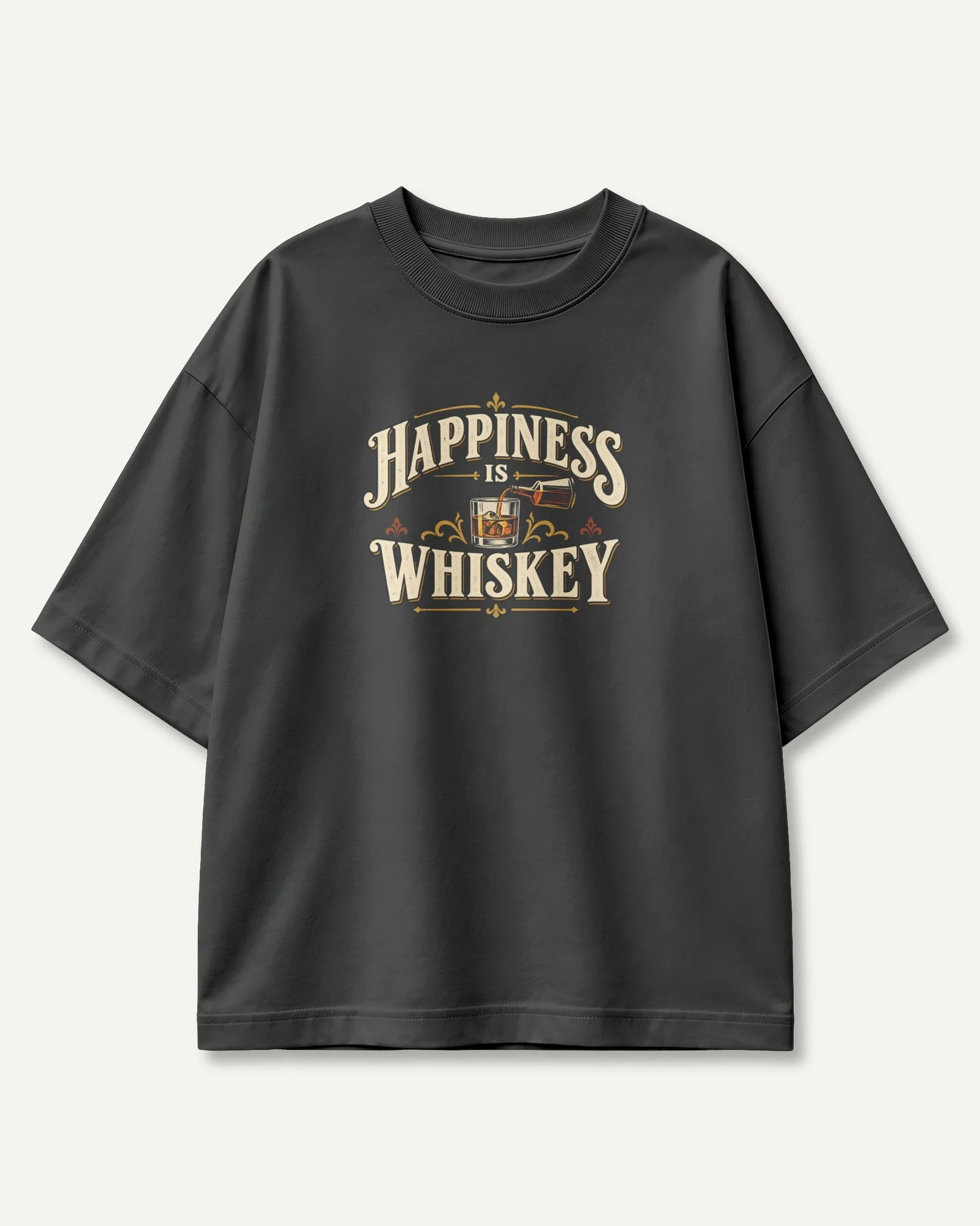 Happiness Is Whiskey Oversized T-Shirt in Black — front Happiness Is Whiskey Oversized T-Shirt in Black — front