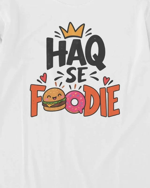 Haq Se Foodie Long-Sleeve T-Shirt in White — design detail