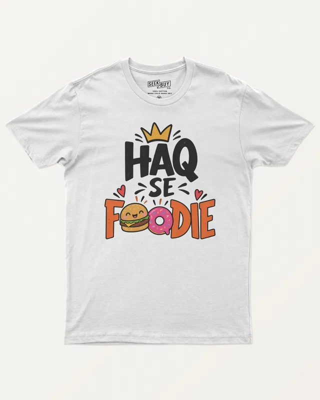 Haq Se Foodie Regular T-Shirt in White — front