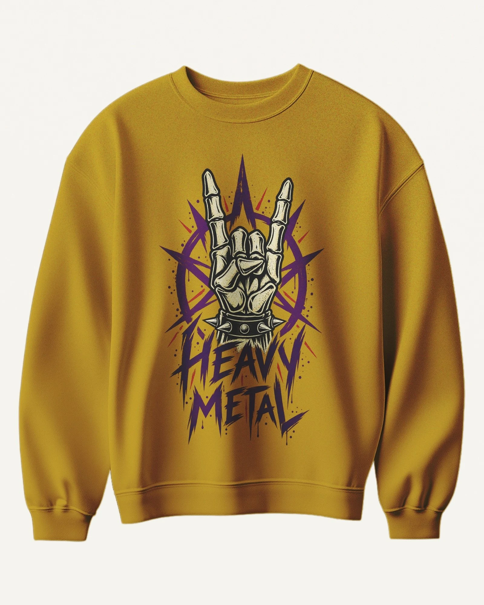 Heavy Metal Sweatshirt in Mustard Yellow — front Heavy Metal Sweatshirt in Mustard Yellow — front