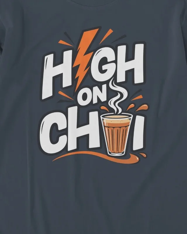 High on Chai Long-Sleeve T-Shirt in Navy Blue — design detail
