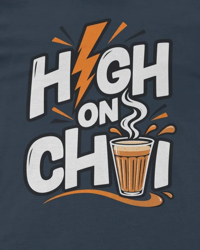 High on Chai Regular T-Shirt in Navy Blue — design detail