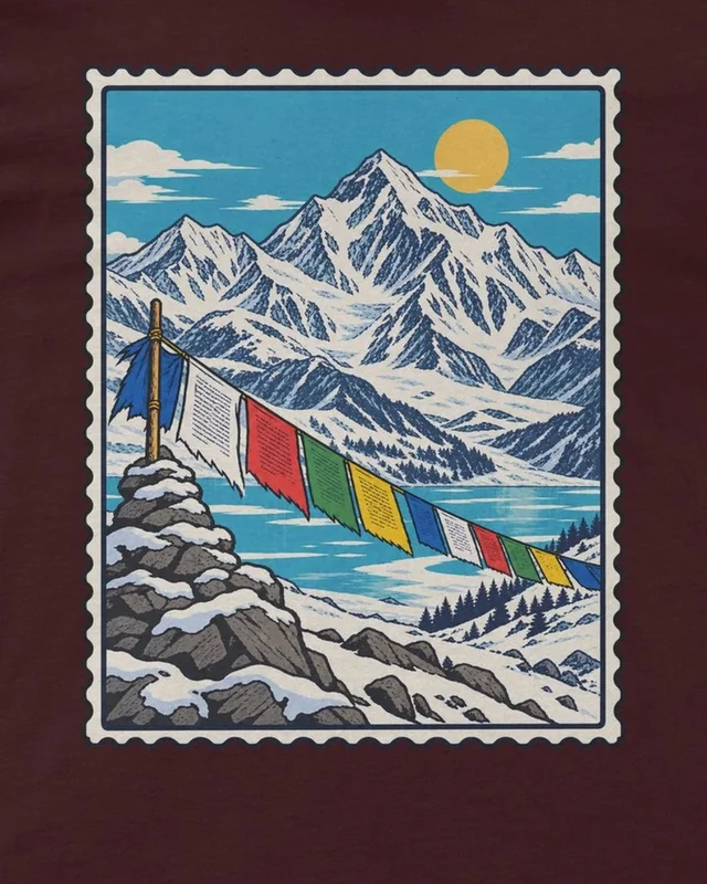 Himalayan Mountains Regular T-Shirt in Maroon — design detail