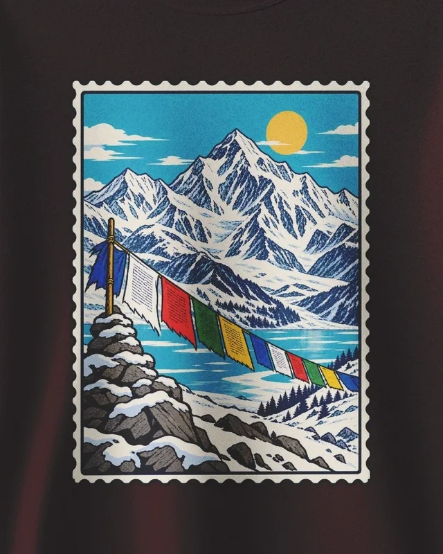Himalayan Mountains Sweatshirt in Maroon — design detail