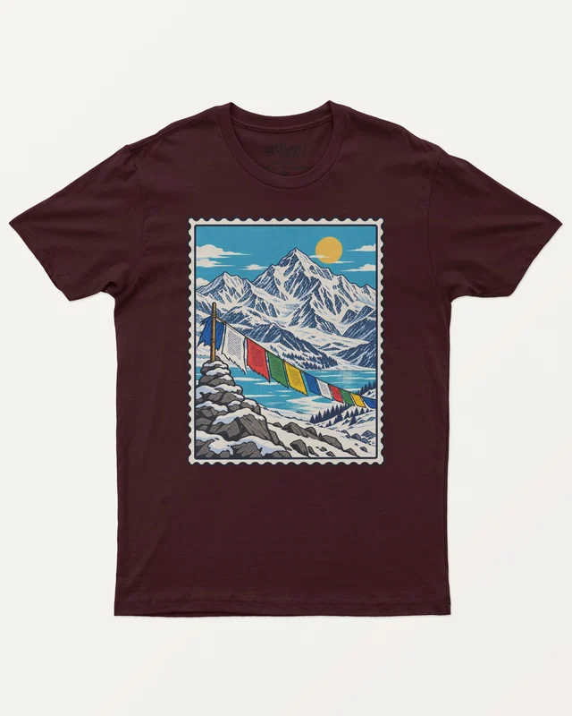 Himalayan Mountains Regular T-Shirt in Maroon — front