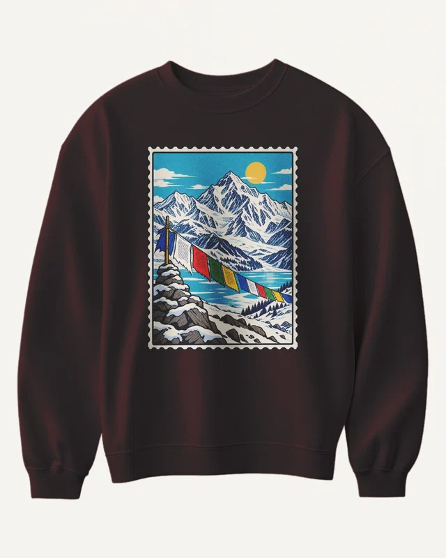 Himalayan Mountains Sweatshirt in Maroon — front