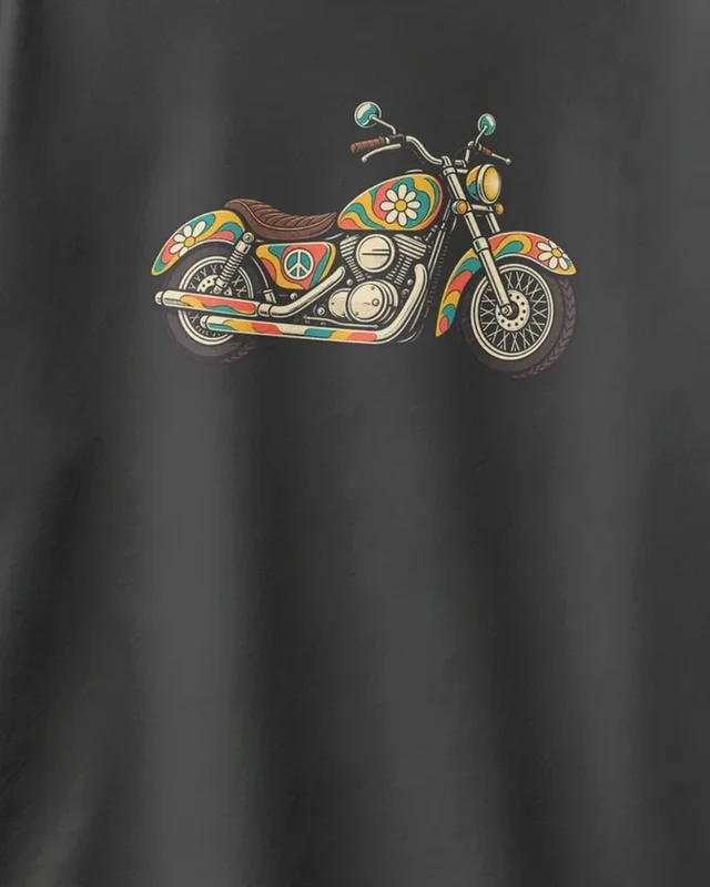 Hippie Motorcycle Oversized T-Shirt in Black — design detail