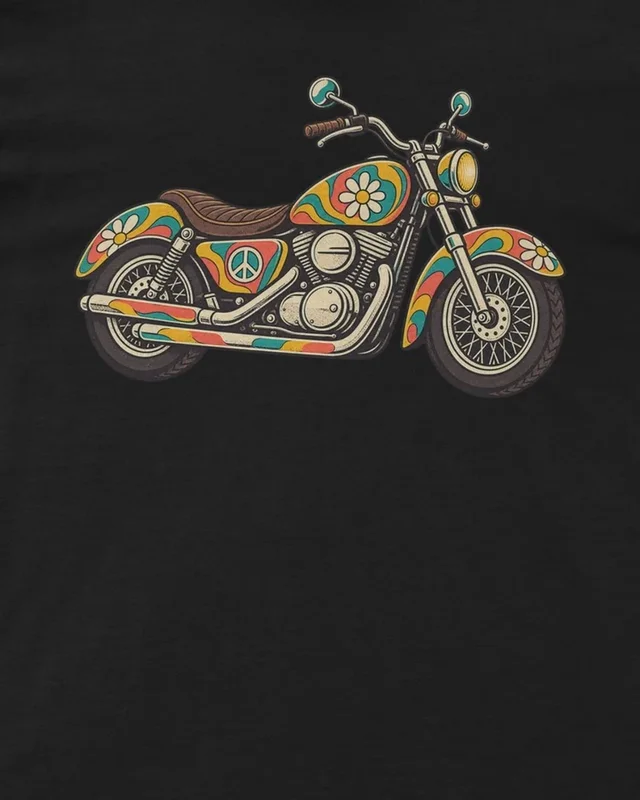 Hippie Motorcycle Regular T-Shirt in Black — design detail