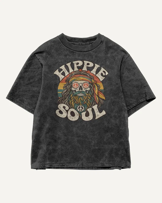 Hippie Soul Acid-Wash Oversized T-Shirt in Black — front