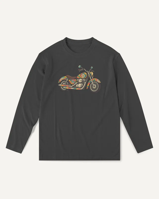 Hippie Motorcycle Long-Sleeve T-Shirt in Black — front