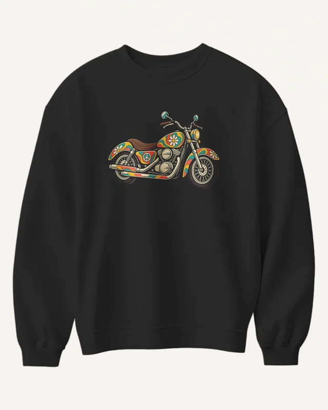 Hippie Motorcycle Sweatshirt in Black — front