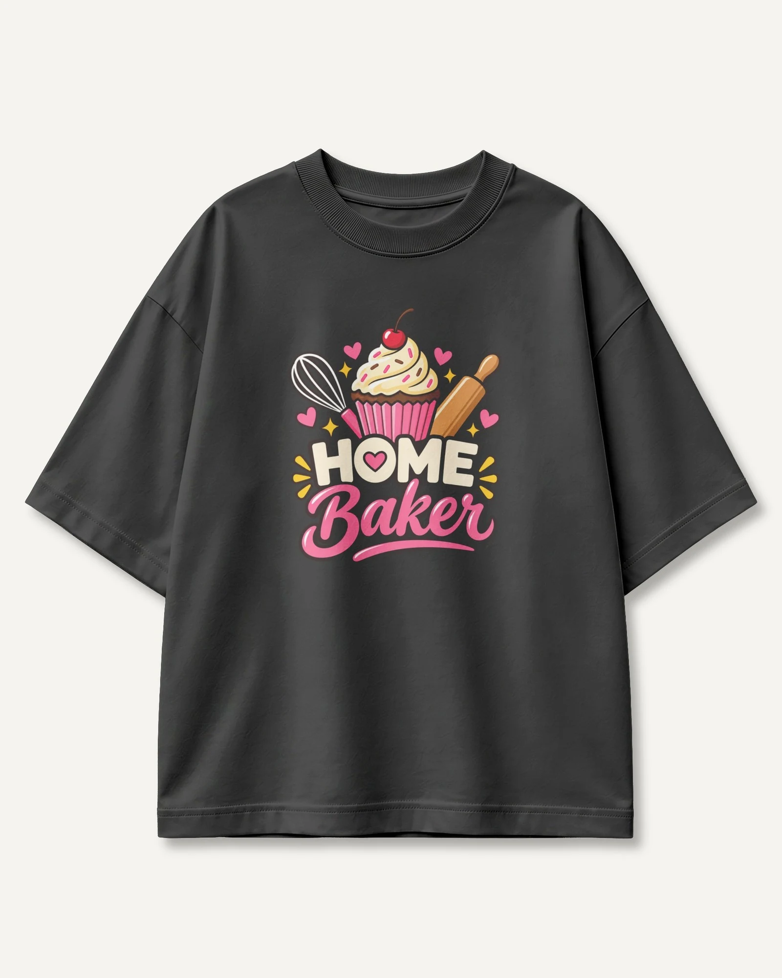 Home Baker Oversized T-Shirt in Black — front Home Baker Oversized T-Shirt in Black — front