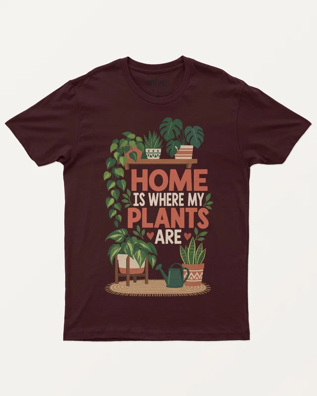 Home Is Where My Plants Are Regular T-Shirt in Maroon — front