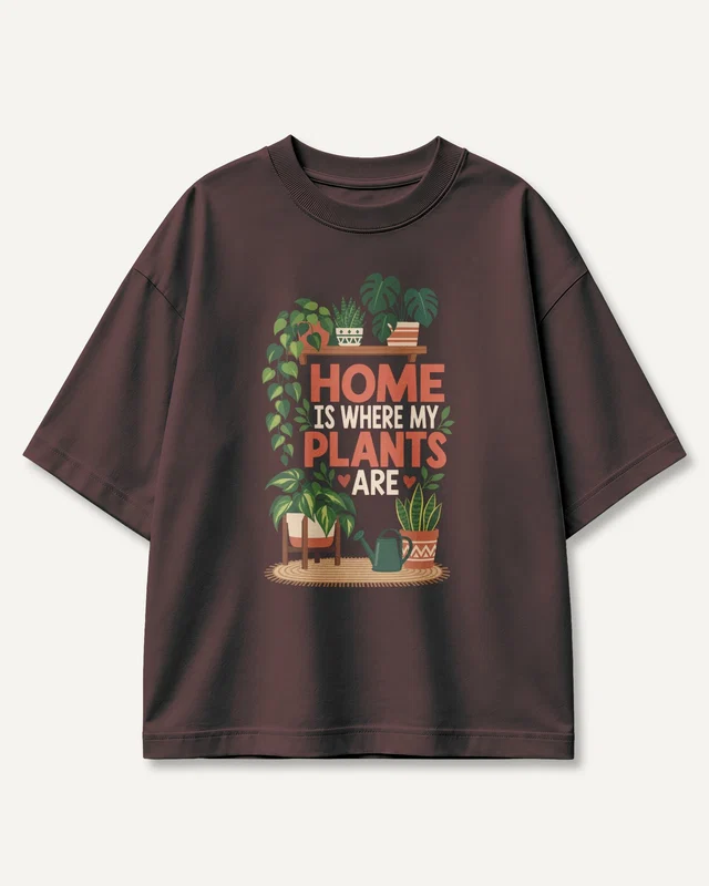 Home Is Where My Plants Are Oversized T-Shirt in Maroon — front