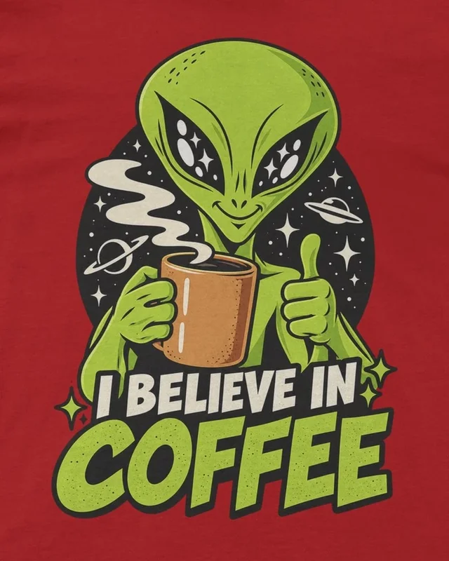 I Believe in Coffee Regular T-Shirt in Red — design detail
