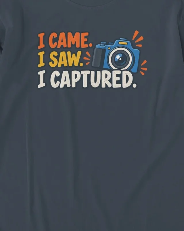 I Came I Saw I Captured Long-Sleeve T-Shirt in Navy Blue — design detail