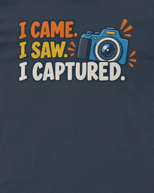 I Came I Saw I Captured Regular T-Shirt in Navy Blue — design detail