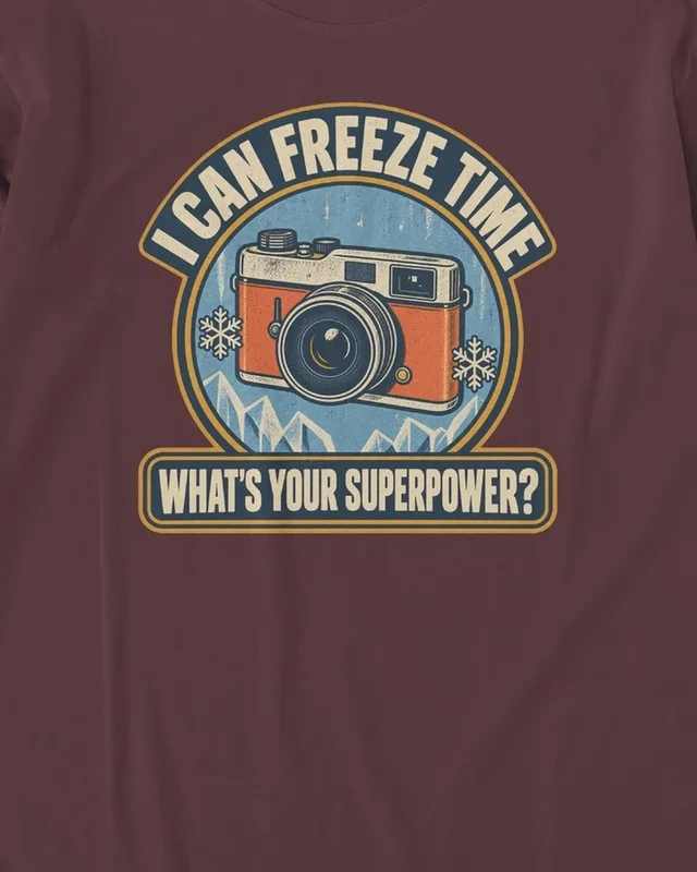 I Can Freeze Time Long-Sleeve T-Shirt in Maroon — design detail