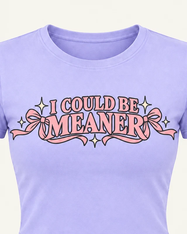 I Could Be Meaner Graphic Crop Top in Lavender — cropped design detail