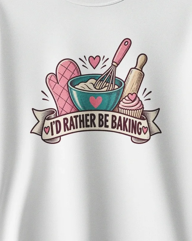 I'd Rather Be Baking Sweatshirt in White — design detail