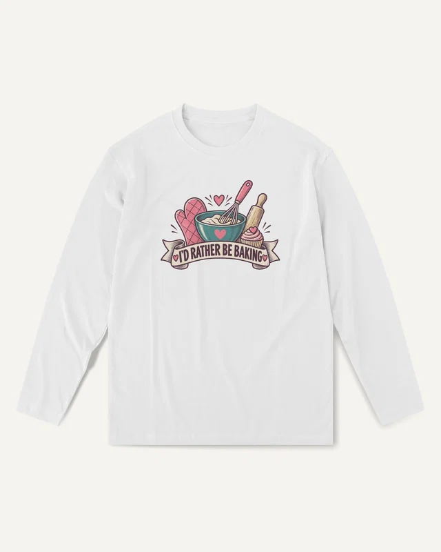 I'd Rather Be Baking Long-Sleeve T-Shirt in White — front