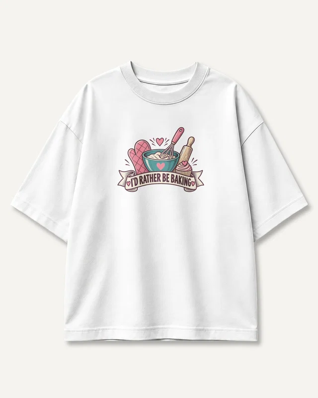 I'd Rather Be Baking Oversized T-Shirt in White — front