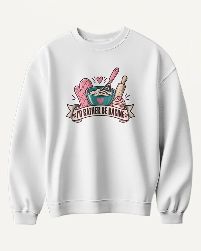 I'd Rather Be Baking Sweatshirt in White — front