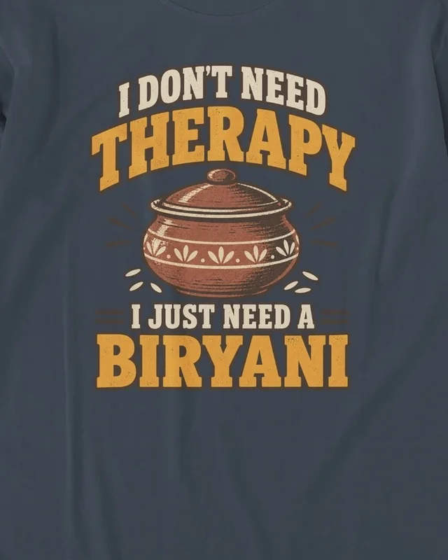 I Just Need a Biryani Long-Sleeve T-Shirt in Navy Blue — design detail