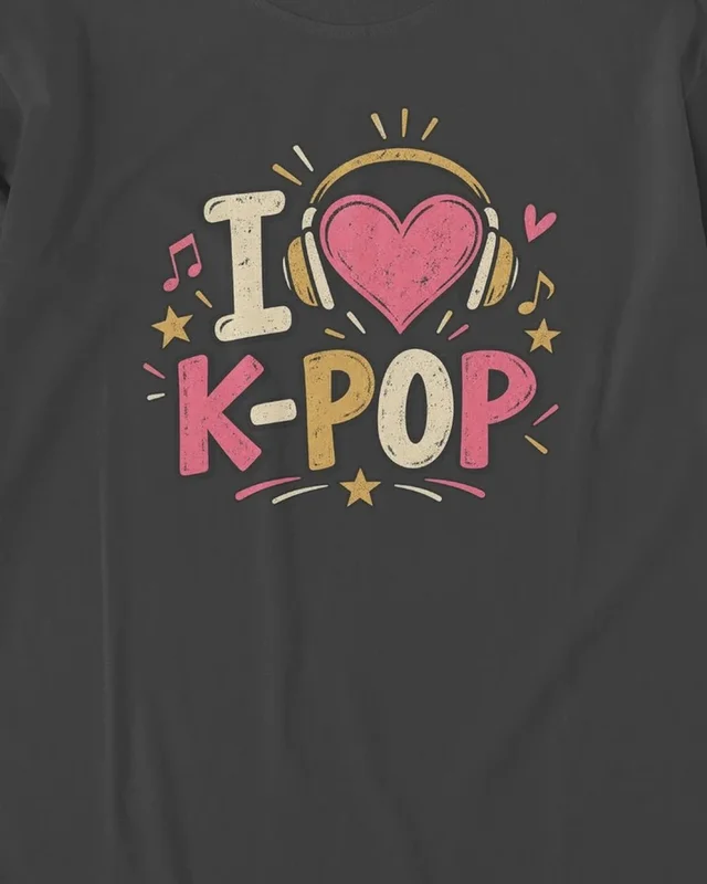 I Love K-Pop Long-Sleeve T-Shirt in Black — design detail
