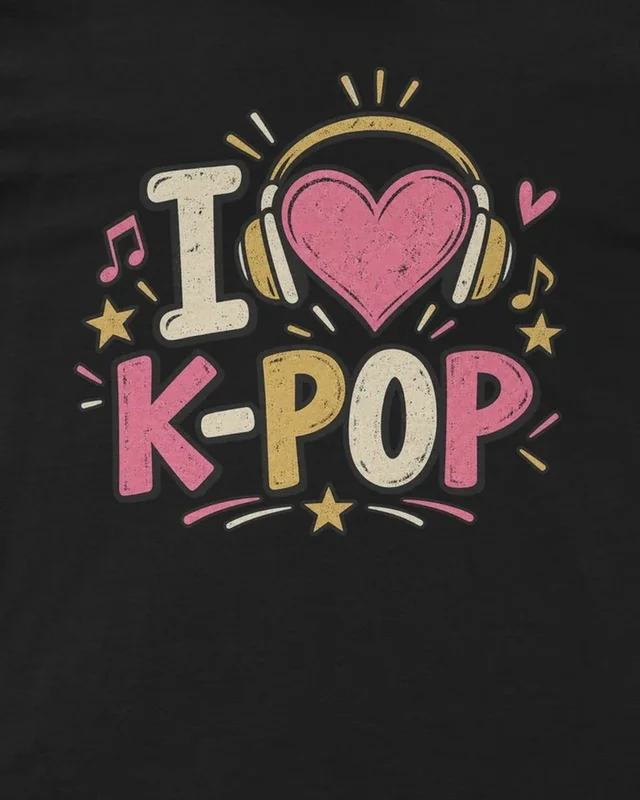 I Love K-Pop Regular T-Shirt in Black — design detail