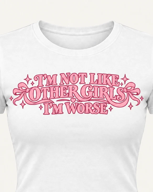 I'm Not Like Other Girls, I'm Worse Graphic Crop Top in White — cropped design detail