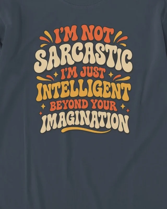 I'm Not Sarcastic Long-Sleeve T-Shirt in Navy Blue — design detail