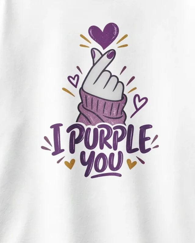 I Purple You Oversized T-Shirt in White — design detail