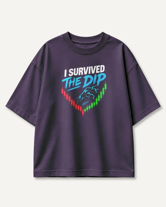 I Survived the Dip Oversized T-Shirt in Purple — front
