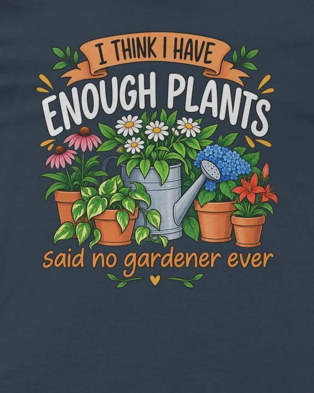 I Think I Have Enough Plants Regular T-Shirt in Navy Blue — design detail