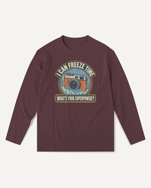 I Can Freeze Time Long-Sleeve T-Shirt in Maroon — front