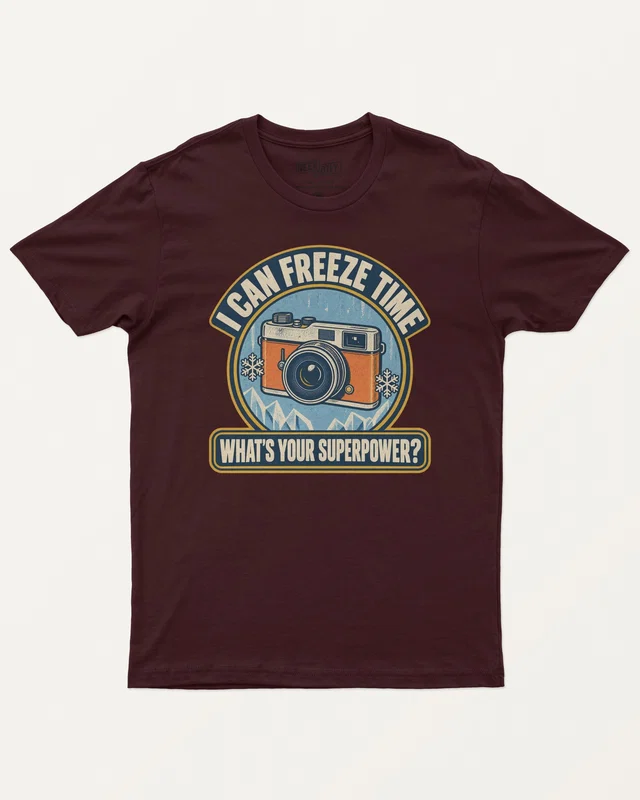 I Can Freeze Time Regular T-Shirt in Maroon — front