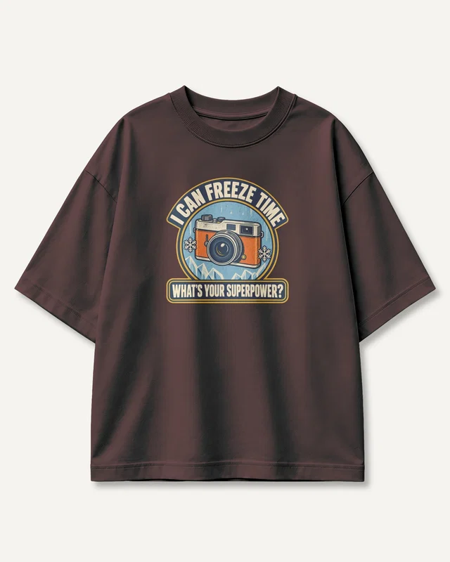 I Can Freeze Time Oversized T-Shirt in Maroon — front
