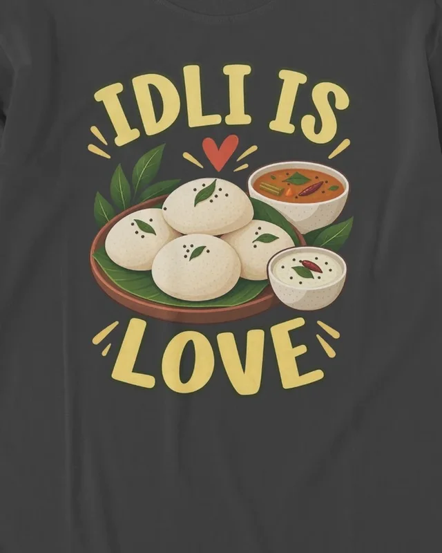 Idli Is Love Long-Sleeve T-Shirt in Black — design detail