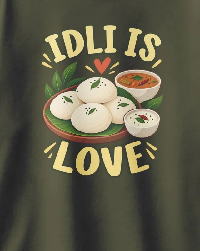 Idli Is Love Oversized T-Shirt in Olive Green — design detail