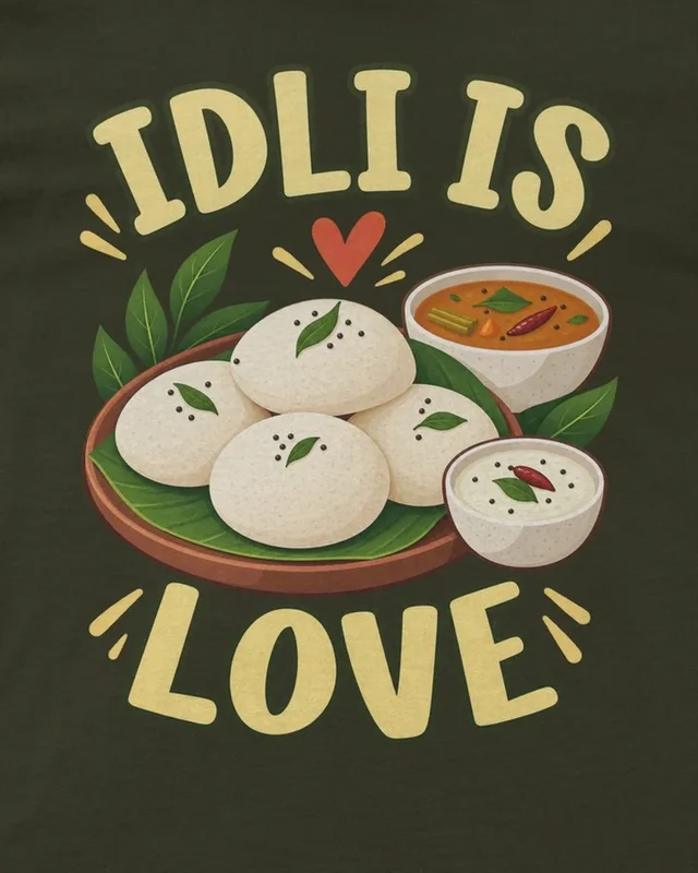 Idli Is Love Regular T-Shirt in Olive Green — design detail