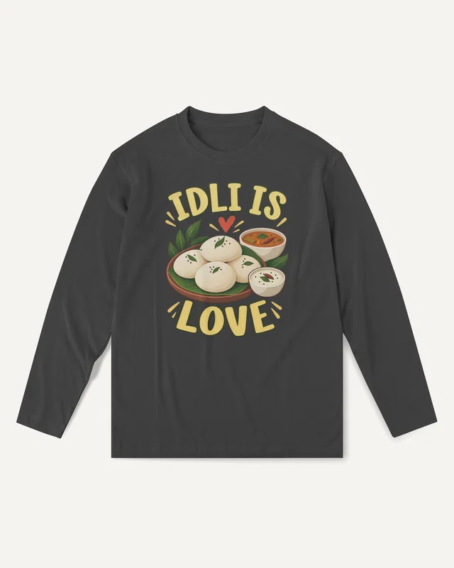 Idli Is Love Long-Sleeve T-Shirt in Black — front