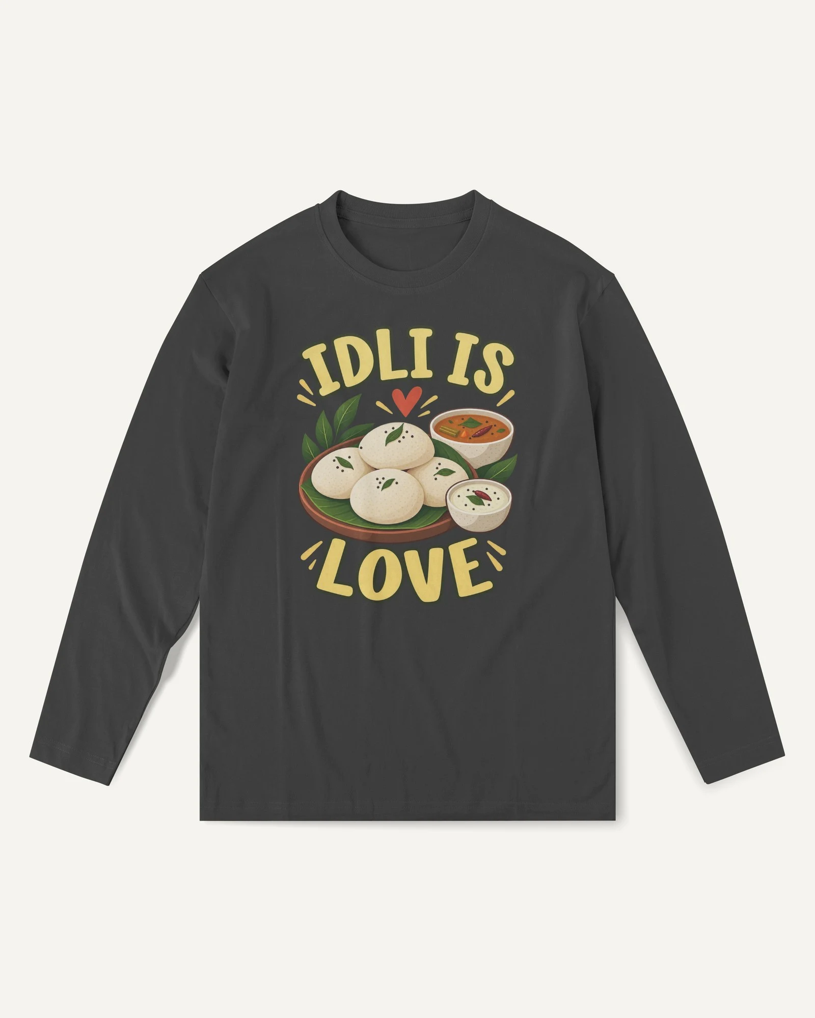Idli Is Love Long-Sleeve T-Shirt in Black — front Idli Is Love Long-Sleeve T-Shirt in Black — front