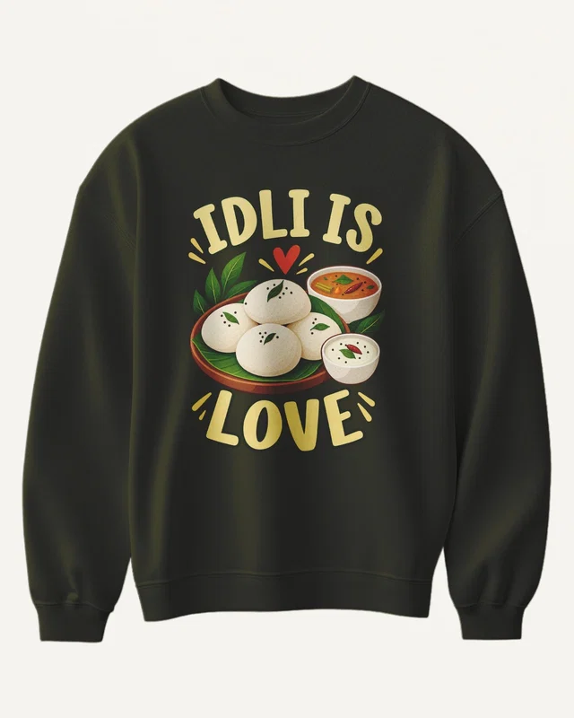 Idli Is Love Sweatshirt in Olive Green — front