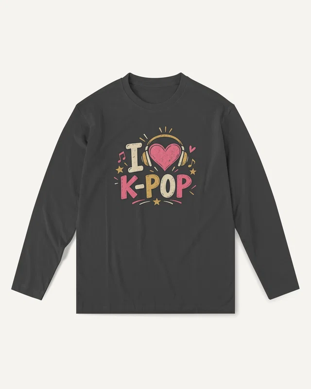 I Love K-Pop Long-Sleeve T-Shirt in Black — front