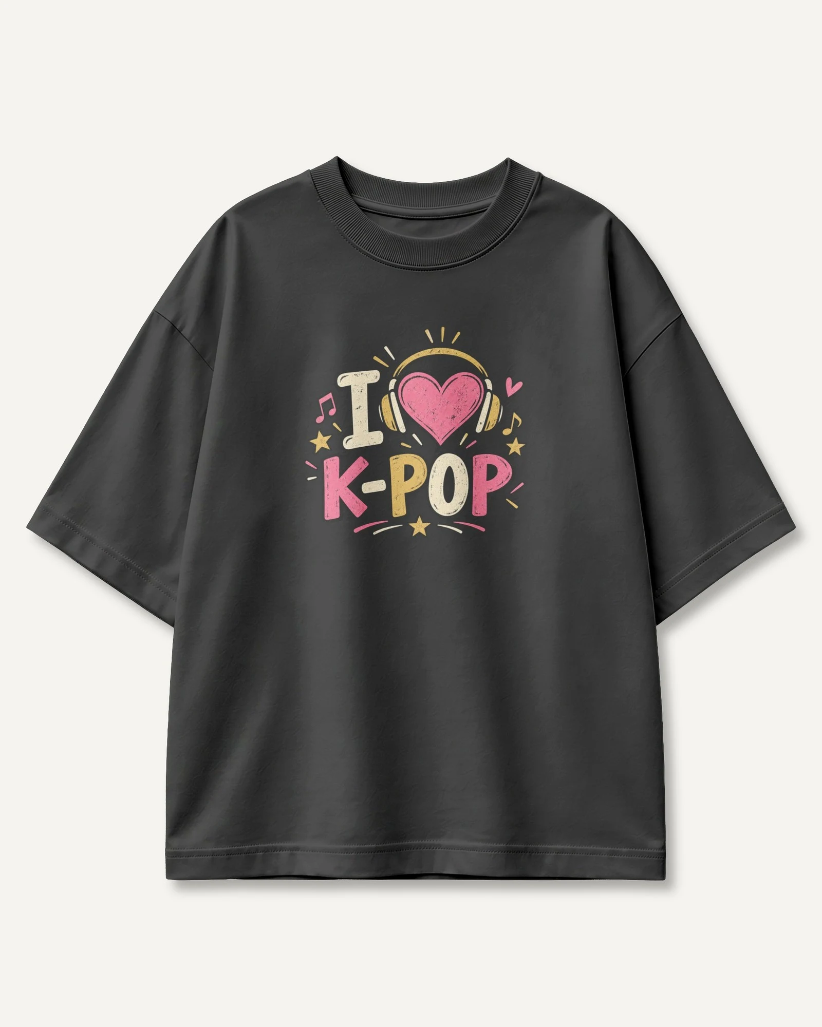 I Love K-Pop Oversized T-Shirt in Black — front I Love K-Pop Oversized T-Shirt in Black — front