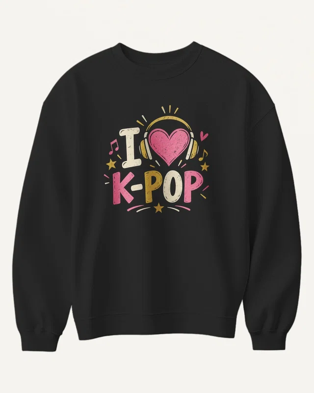 I Love K-Pop Sweatshirt in Black — front