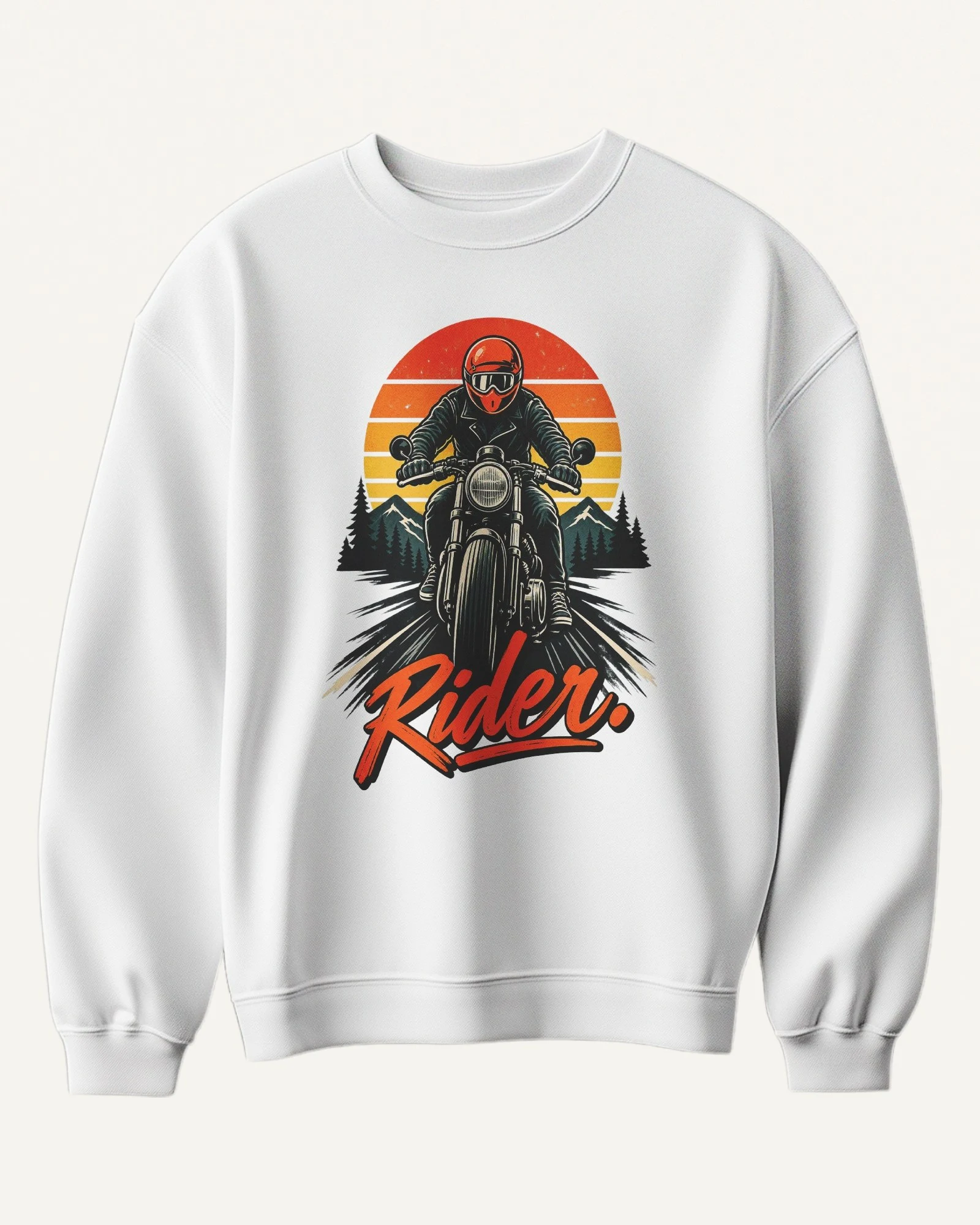 Rider Sunset Sweatshirt in White — front Rider Sunset Sweatshirt in White — front